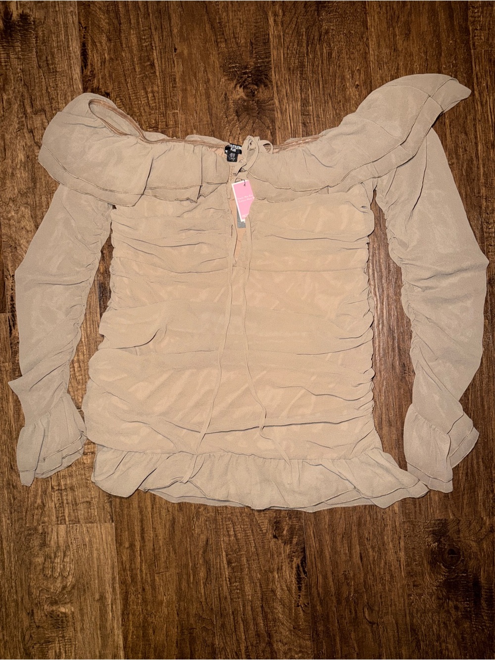 PrettyLittleThing Mocha Off-Shoulder Long Sleeve Dress